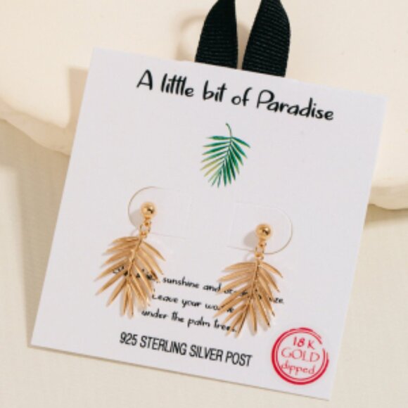 Palm Leaf 18k Gold Dipped Earrings NWT - Picture 2 of 3